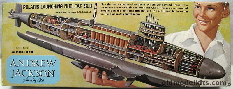 Renwal 1/200 SSBN Andrew Jackson Polaris Ballistic Missile Submarine with Full Interior, 654 plastic model kit